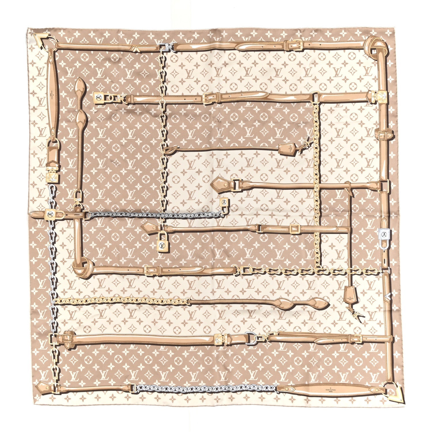 Louis Vuitton Silk Monogram Denimgram Confidential Square 90 Scarf Beige