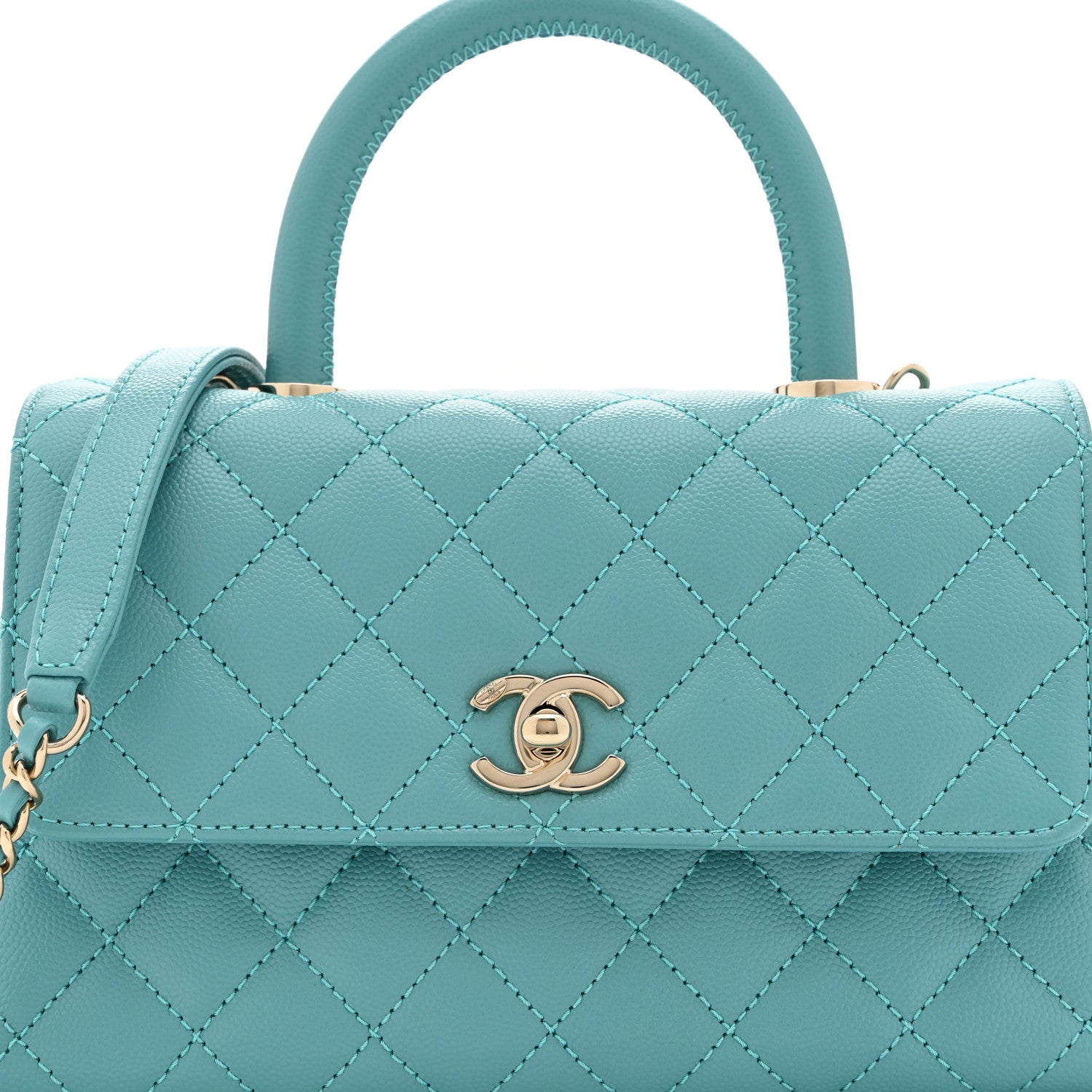 Chanel Caviar Quilted Mini Coco Handle Flap Turquoise