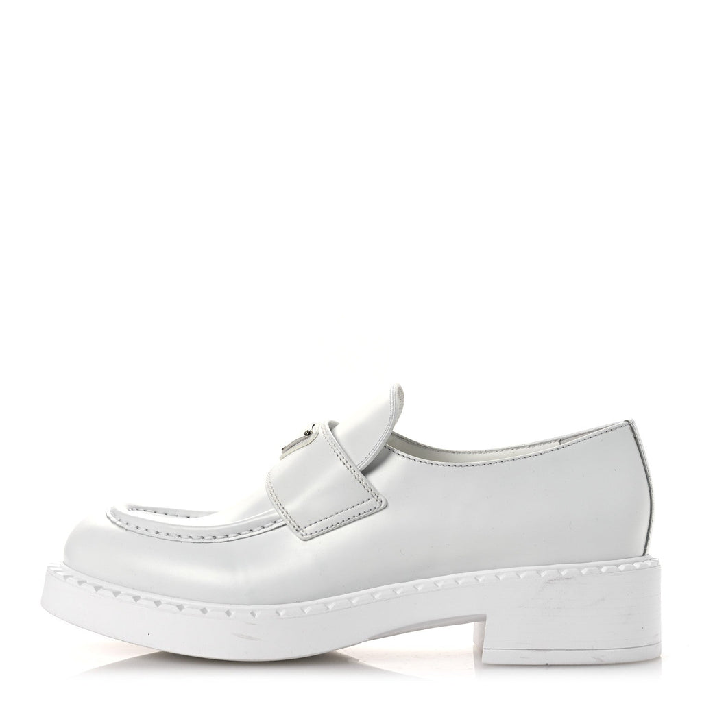 Prada Spazzolato Triangle 50mm Loafers 41 White