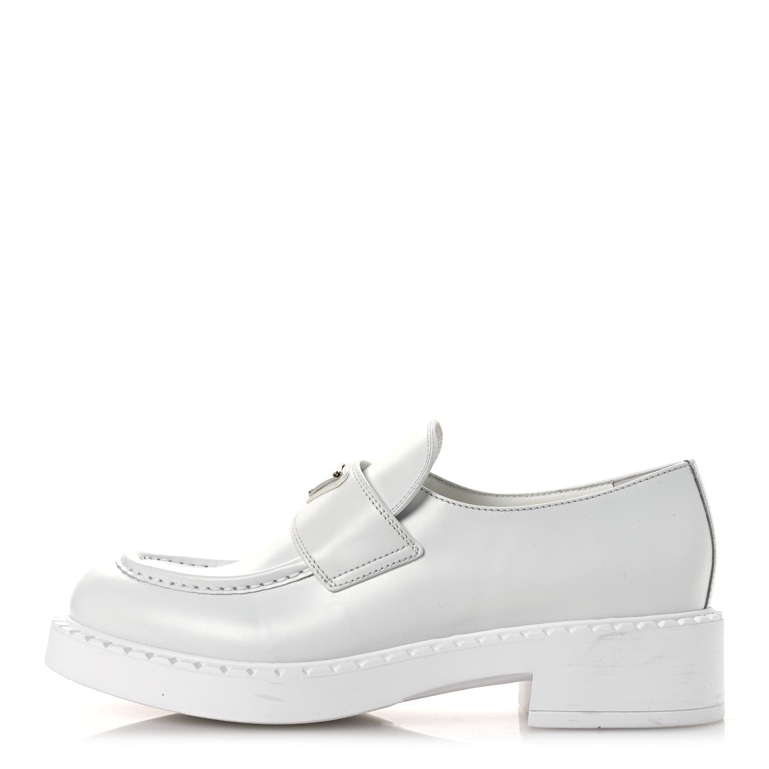 Prada Spazzolato Triangle 50mm Loafers 41 White