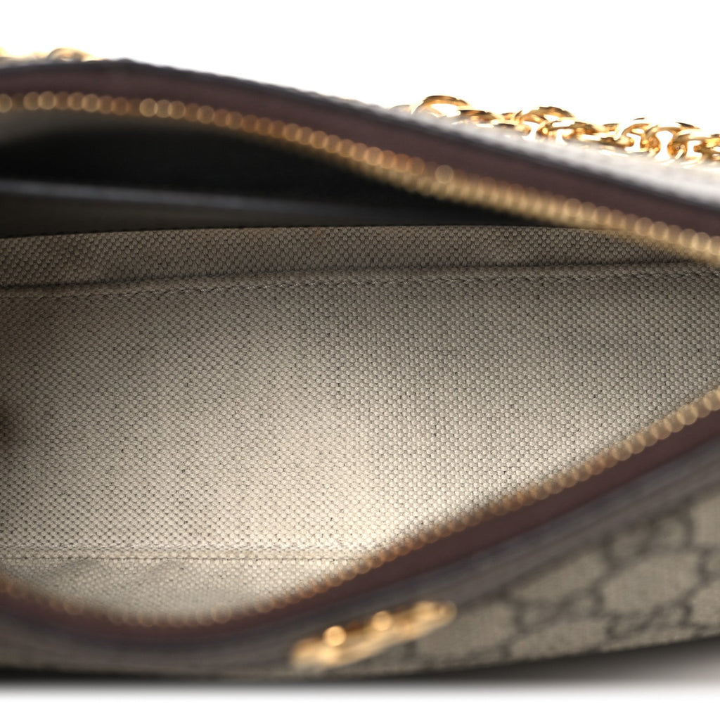 Gucci GG Supreme Monogram Textured Dollar Calfskin Web Small Ophidia GG Handbag Beige Ebony New Acero