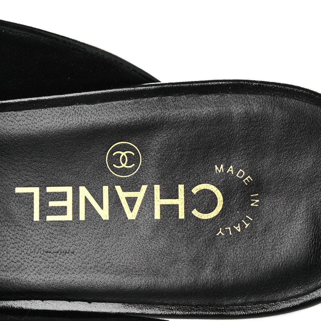 Chanel Shiny Calfskin Crystal CC Mules 41 Black