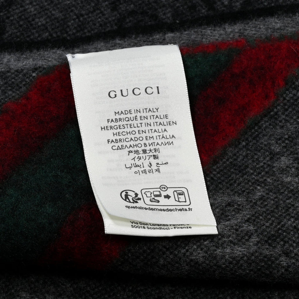 Gucci Wool Angora Monogram Web New Nikky Scarf Lead Dark Green