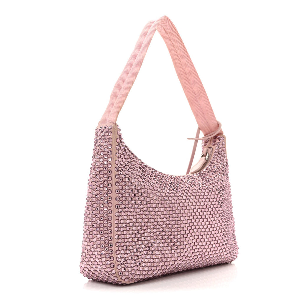 Prada Satin Crystal Mini Re-Edition 2000 Bag Alabastro