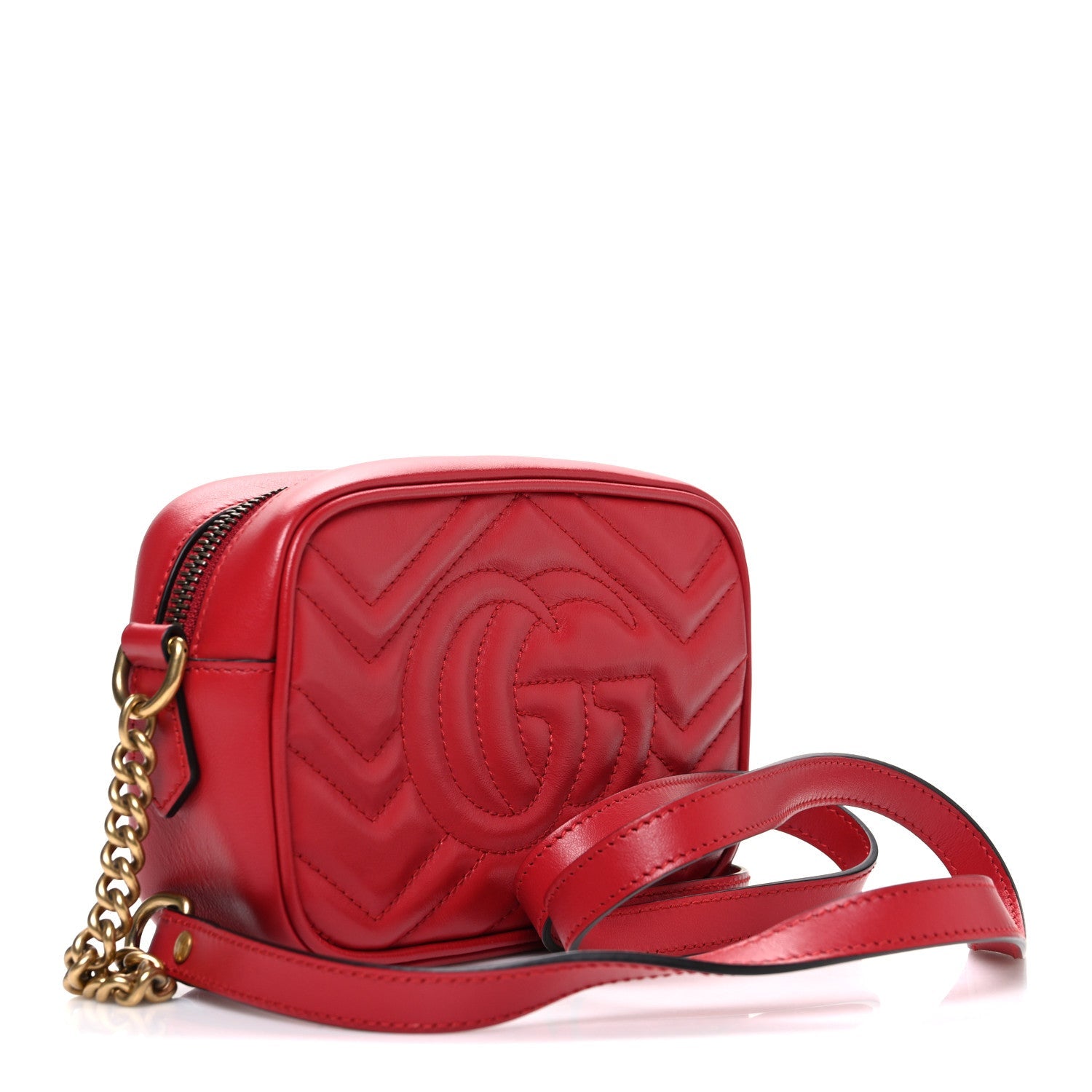 Gucci Calfskin Matelasse Mini GG Marmont Chain Shoulder Bag Hibiscus Red