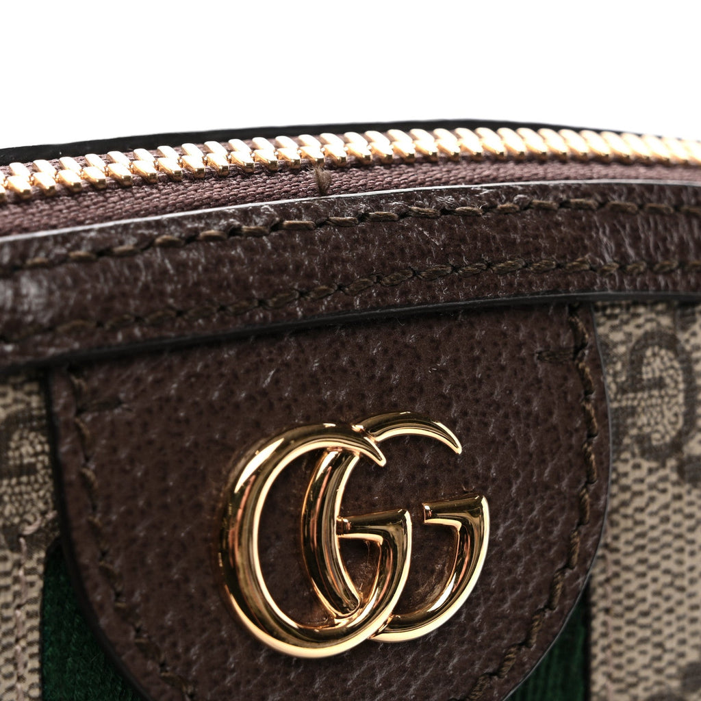 Gucci GG Supreme Monogram Textured Dollar Calfskin Web Small Ophidia Dome Shoulder Bag Beige Ebony New Acero