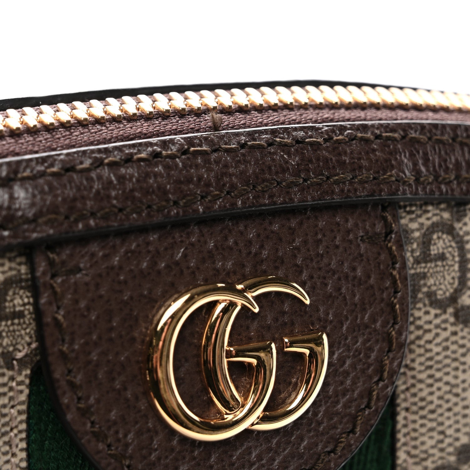 Gucci GG Supreme Monogram Textured Dollar Calfskin Web Small Ophidia Dome Shoulder Bag Beige Ebony New Acero