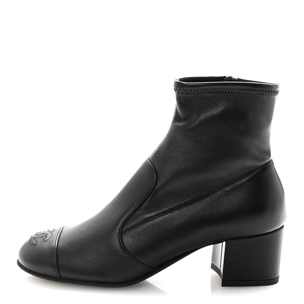 Chanel Stretch Lambskin Cap Toe CC Short Boots 35 Black
