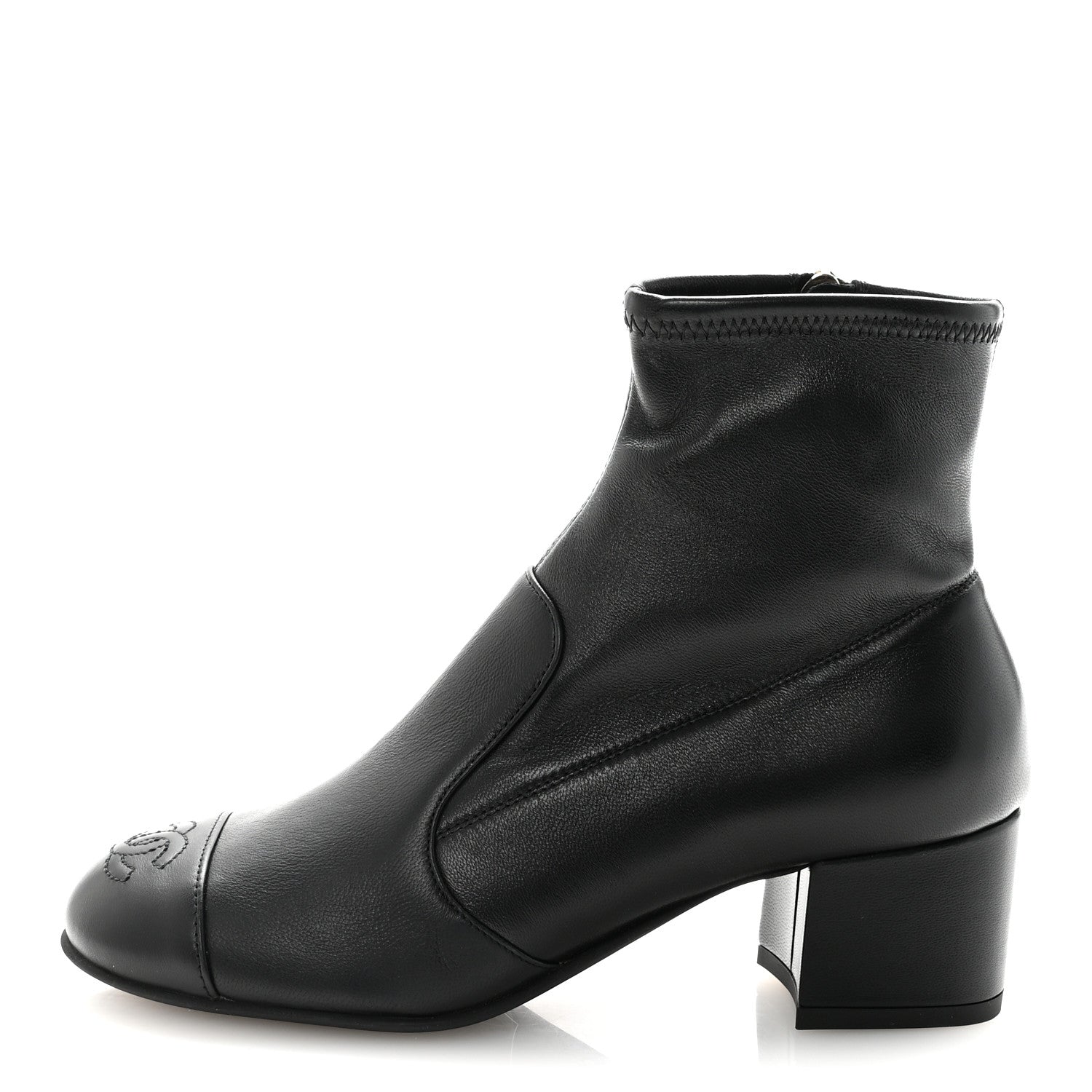 Chanel Stretch Lambskin Cap Toe CC Short Boots 35 Black