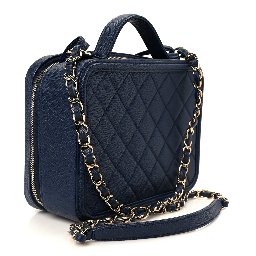 Chanel Caviar Quilted Medium CC Filigree Vanity Case Navy