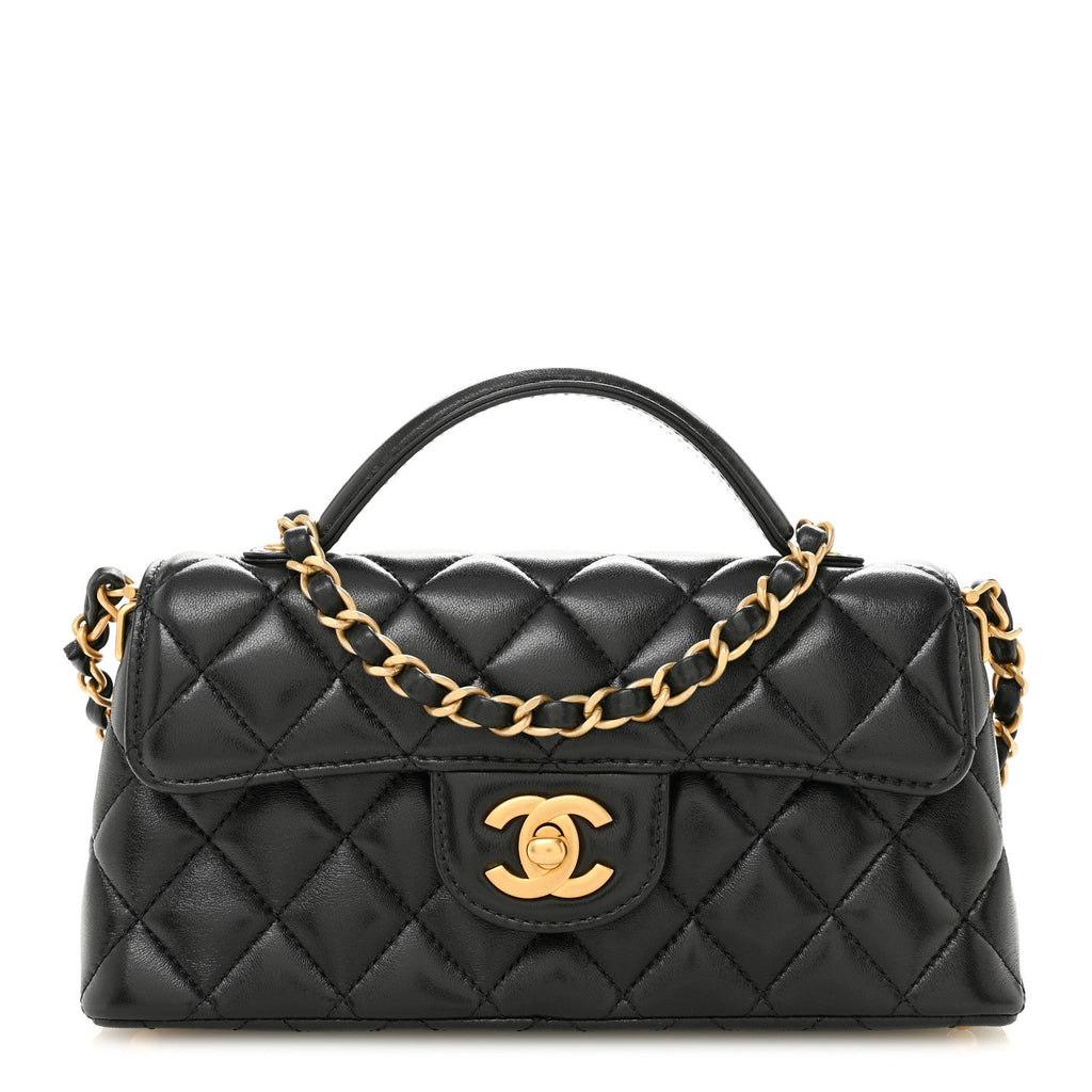 Chanel Lambskin Quilted Mini Flap Top Handle Bag Black
