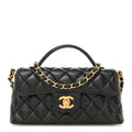 Chanel Lambskin Quilted Mini Flap Top Handle Bag Black