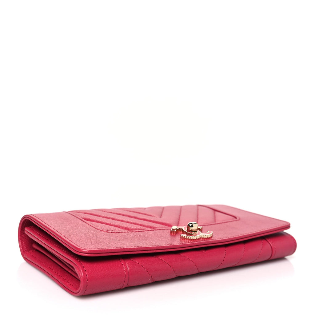 Chanel Sheepskin Chevron Quilted Mademoiselle Vintage Flap Wallet Pink