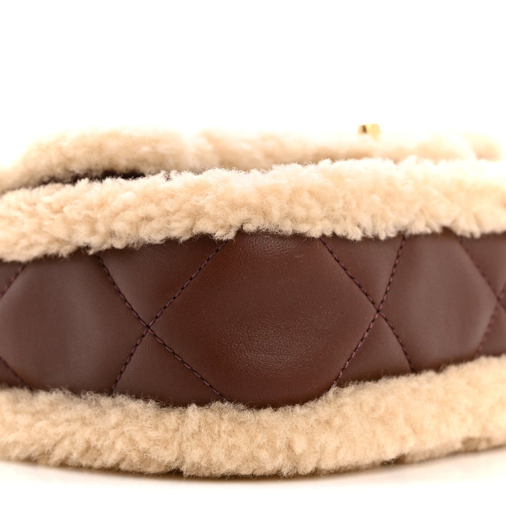 Chanel Shearling Lambskin Quilted Mini Furry Coco Flap Beige Brown