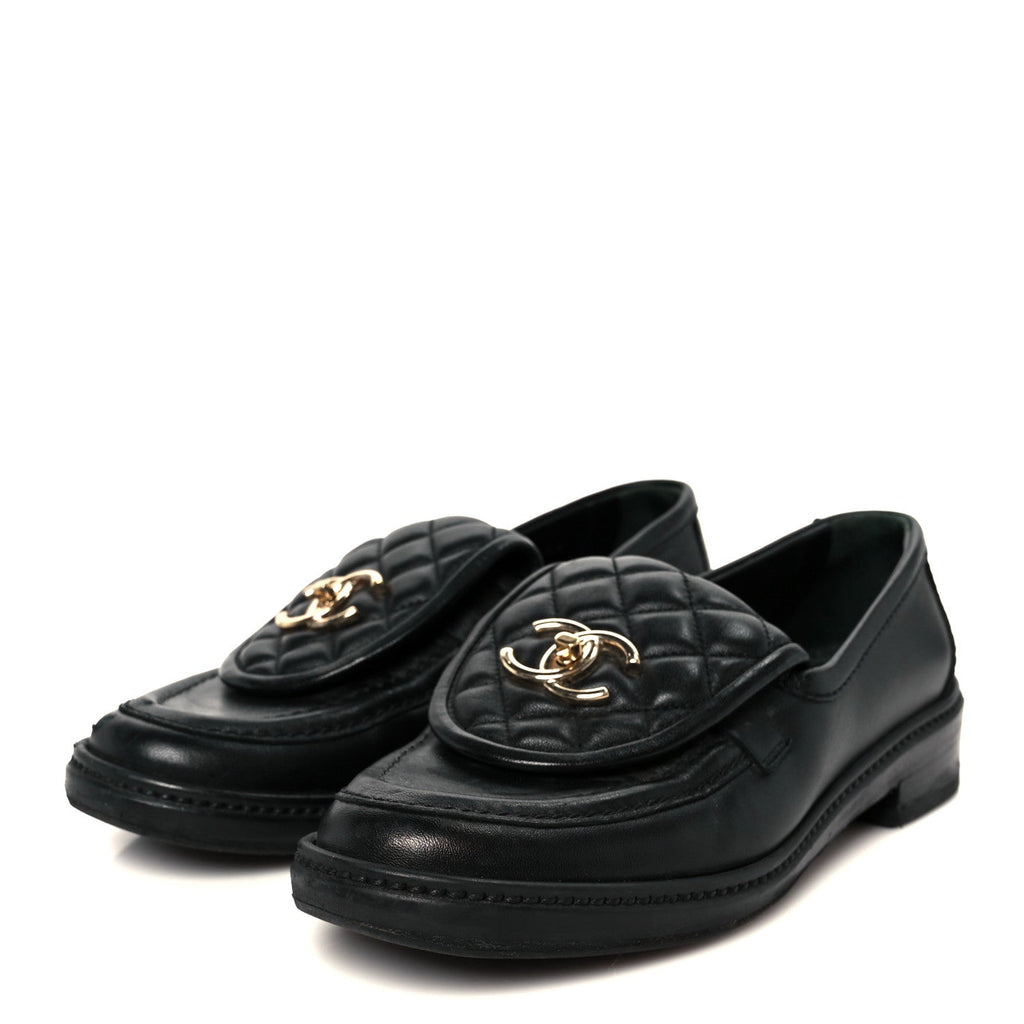 Lambskin Quilted CC Turnlock Loafers 37 Black