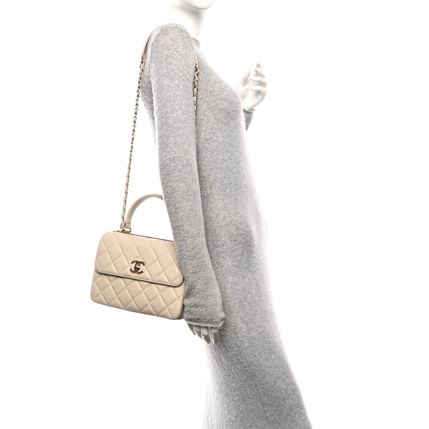 Chanel Lambskin Quilted Small Trendy CC Dual Handle Flap Bag Light Beige
