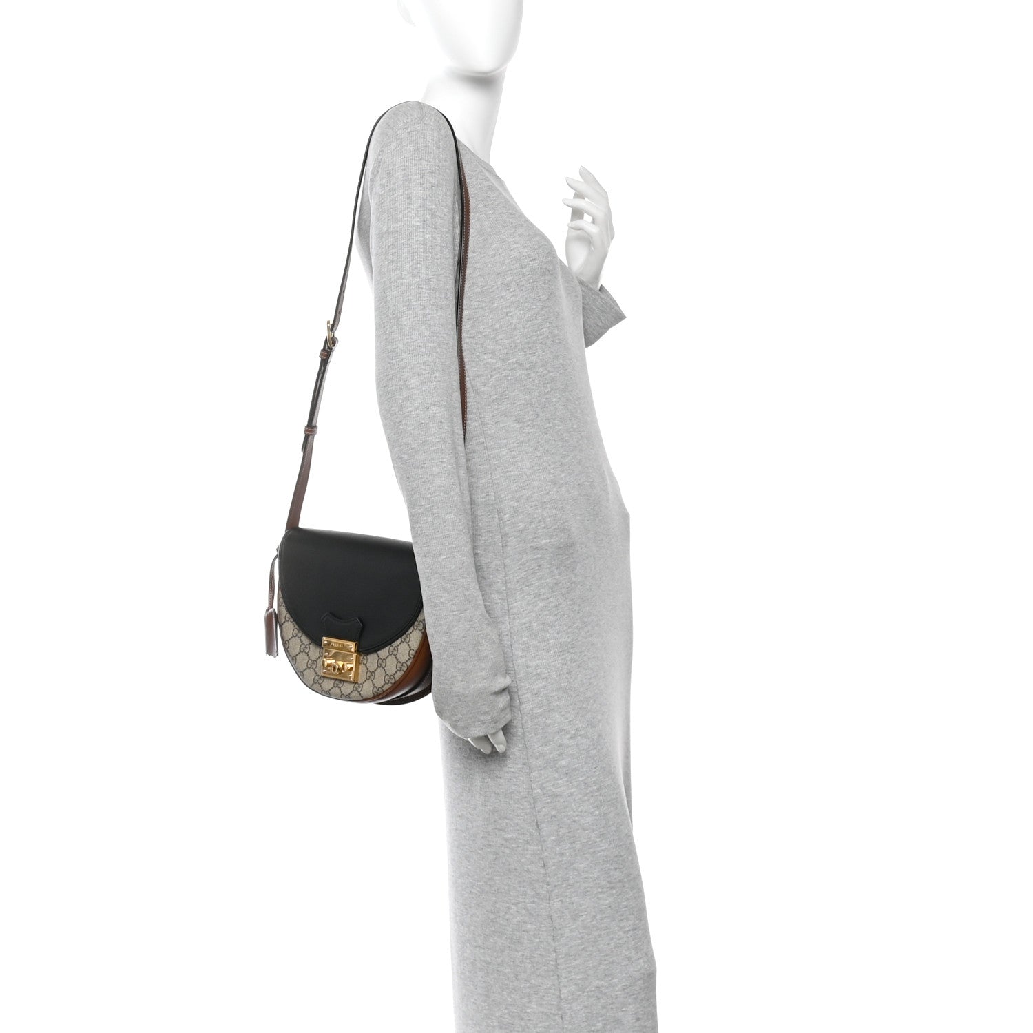 Gucci GG Supreme Monogram Calfskin Small Padlock Messenger Shoulder Bag Beige Black Cuir