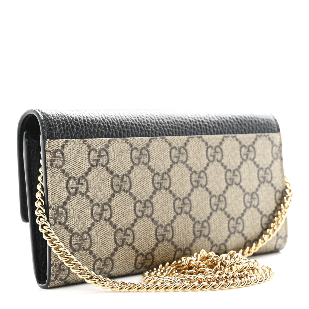 Gucci Dollar Calfskin GG Supreme Monogram Petite GG Marmont Wallet Chain Bag Black Beige Ebony