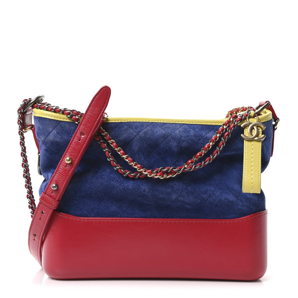 Chanel Suede Calfskin Quilted Medium Gabrielle Hobo Red Blue Yellow