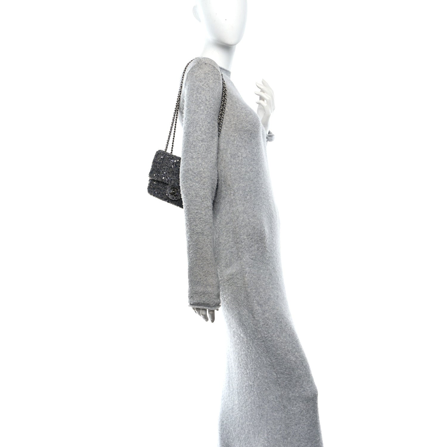 Chanel Sequin Quilted Small Single Flap Grey Dark Grey