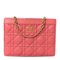 Christian Dior Calfskin Cannage Caro Zipped Pouch With Chain Coral Powder
