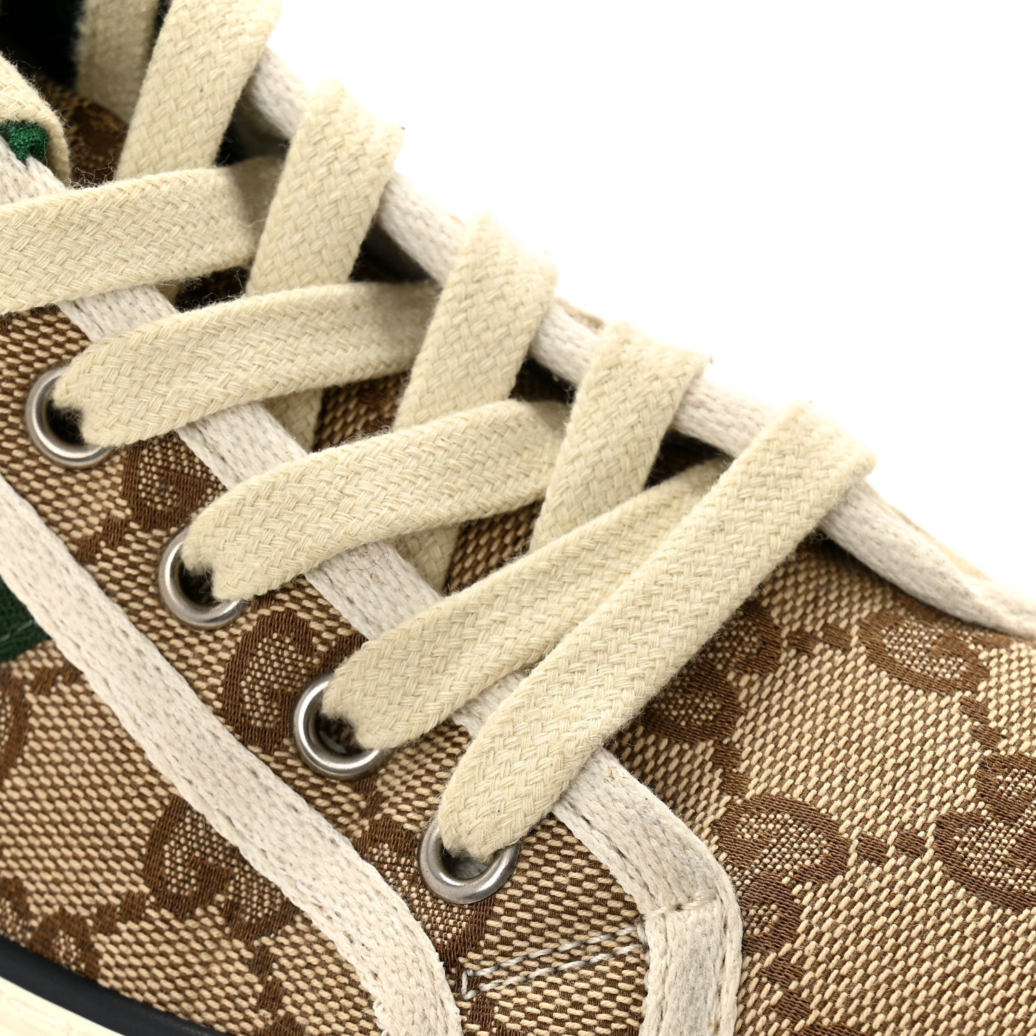 Gucci GG Monogram Web Womens 1977 Tennis High Top Sneakers 37 Beige Ebony Mystic White
