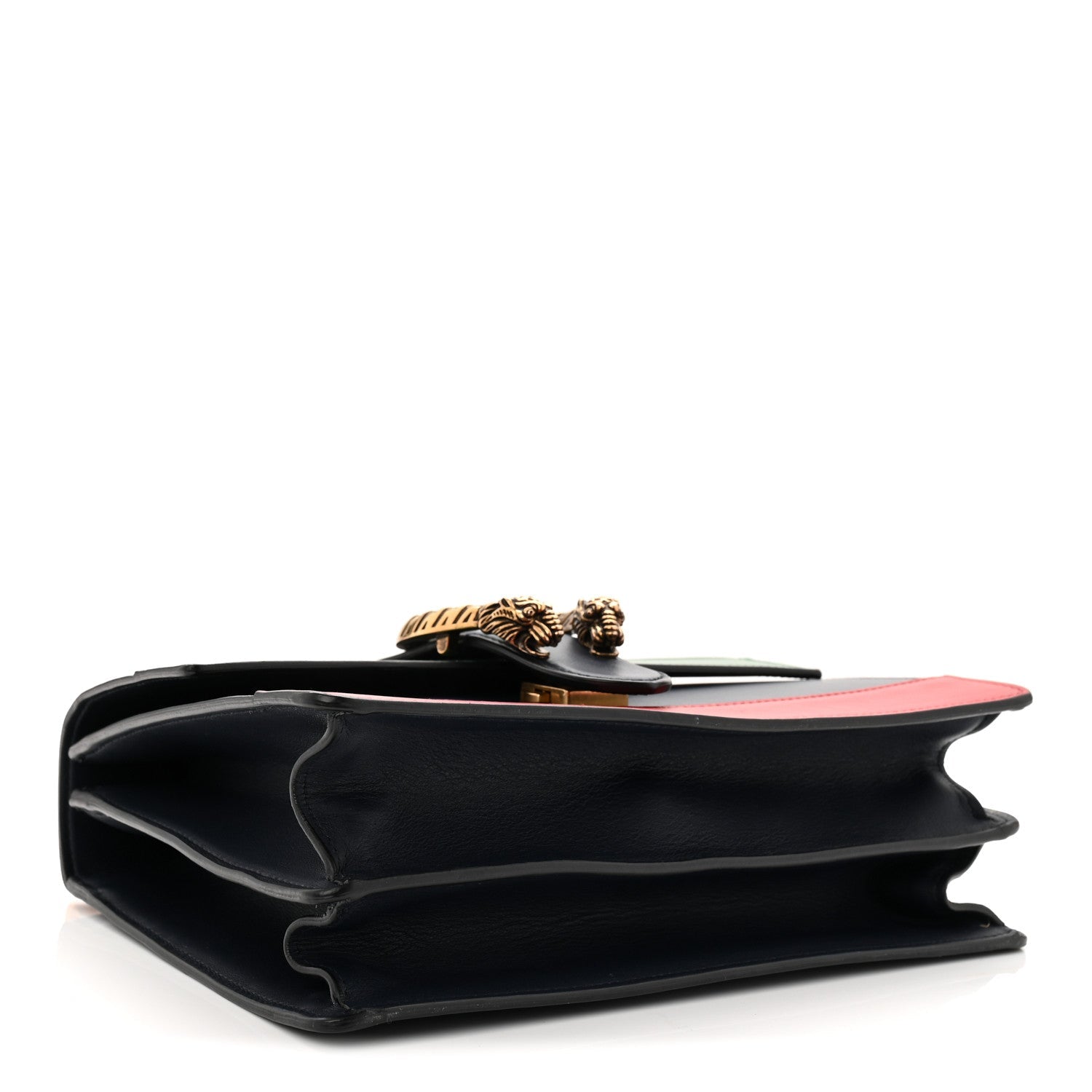 Gucci Moon Calfskin Web Medium Dionysus Bamboo Top Handle Bag Black Bright Evergreen Hibiscus Red