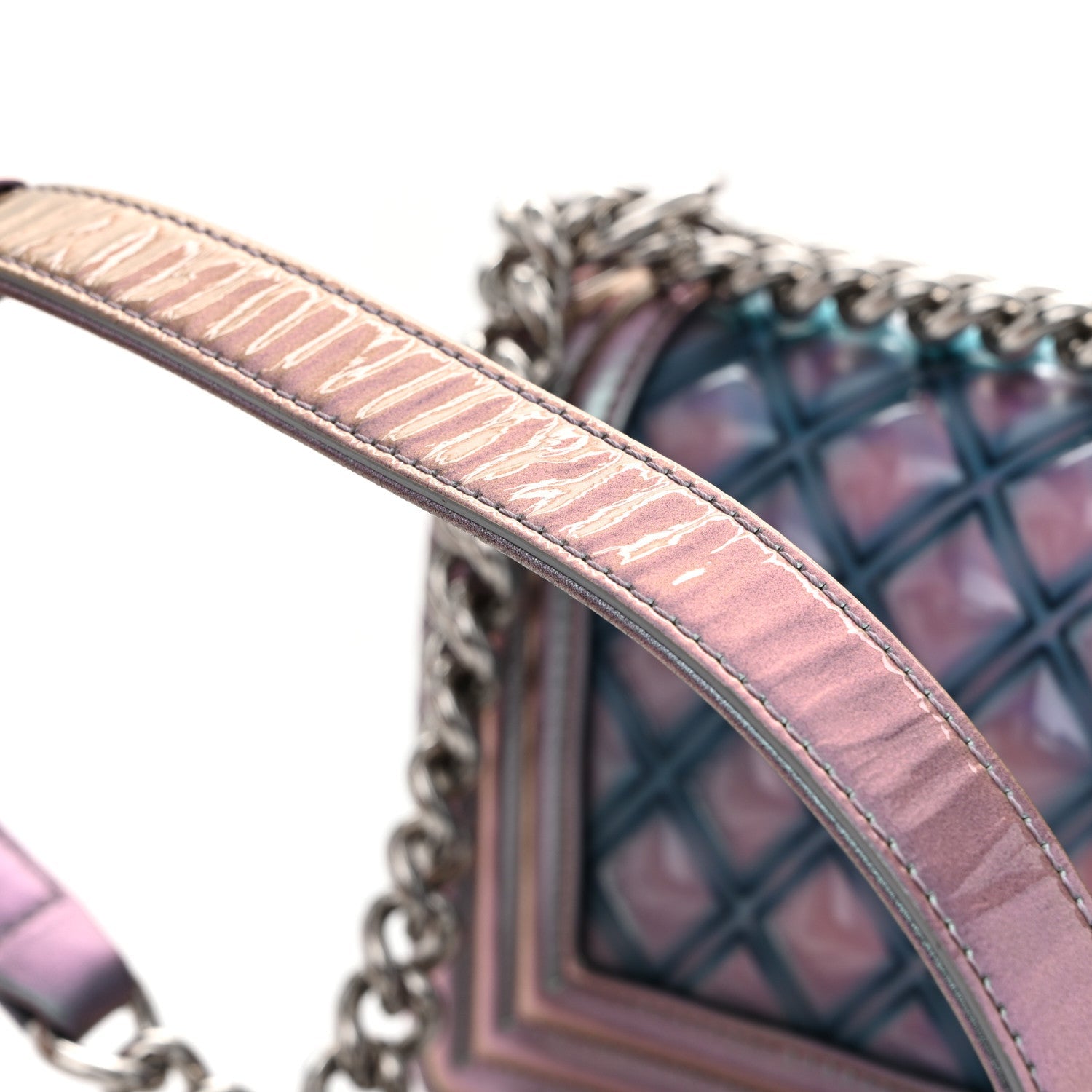 Chanel Iridescent Patent Calfskin PVC Quilted Small Boy Flap Light Purple