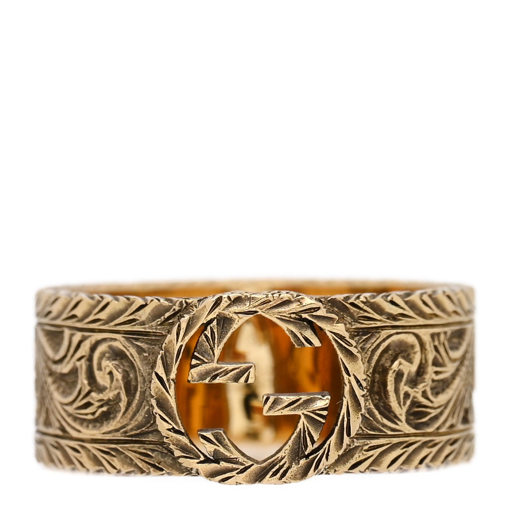 Gucci 18K Yellow Gold Interlocking G Arabesque Ring 55 7.25
