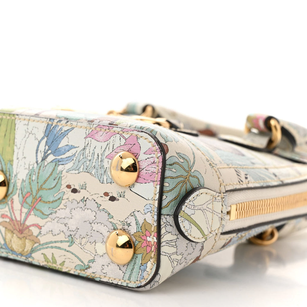 Gucci New Shangai Calfskin Tiger Savanah Web Mini Horsebit 1955 Top Handle Bag Chalky White Multicolor