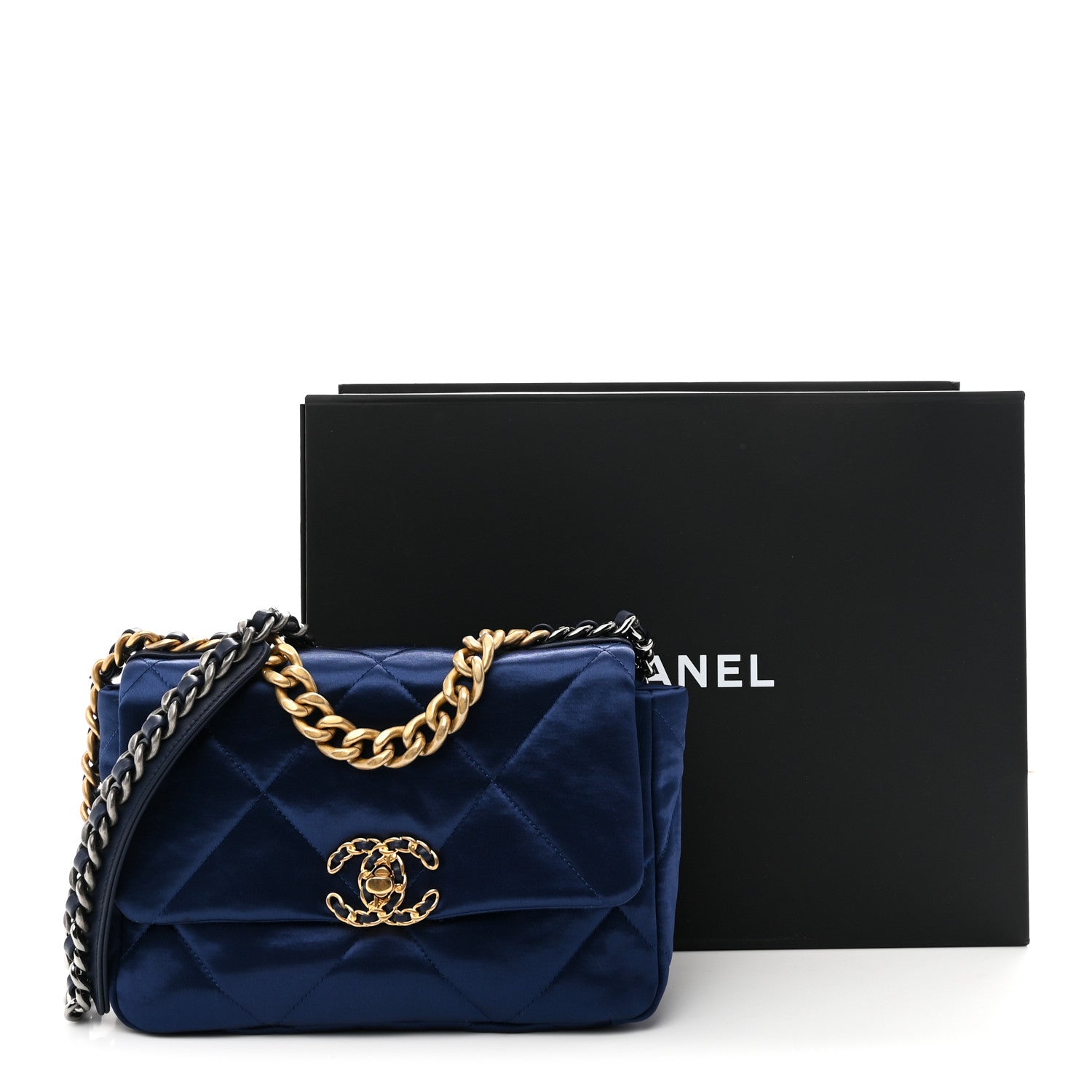 Chanel Satin Quilted Medium Chanel 19 Flap Blue