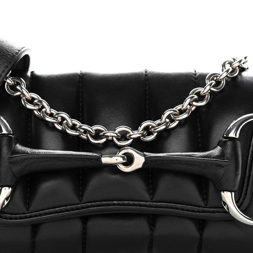 Gucci Nappa Vertical Matelasse Small Maxi Horsebit Chain Shoulder Bag Black