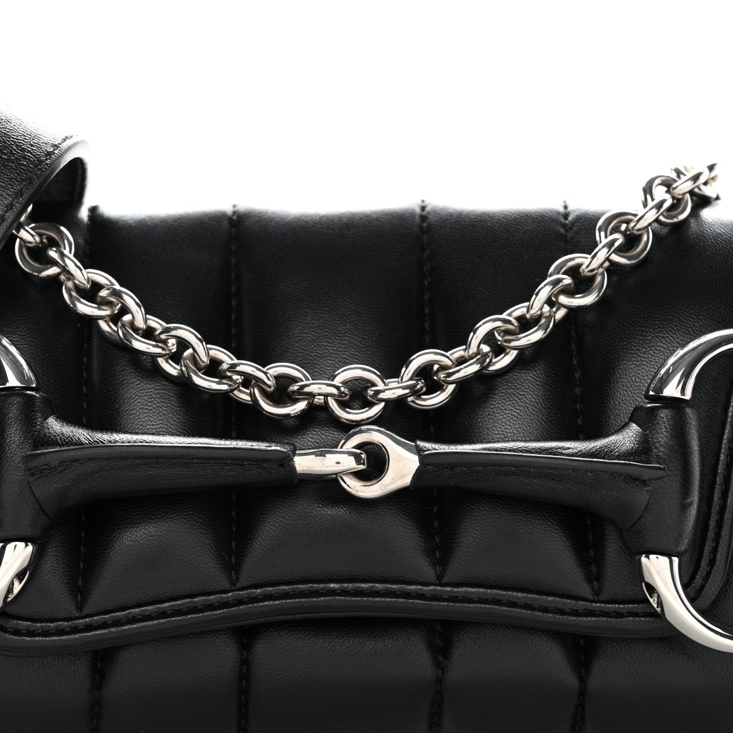 Gucci Nappa Vertical Matelasse Small Maxi Horsebit Chain Shoulder Bag Black