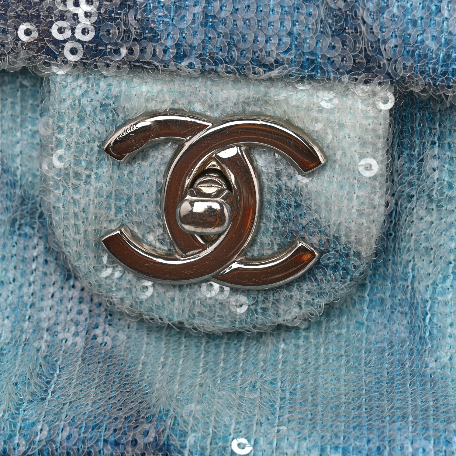 Chanel Sequin Large Waterfall Flap Light Blue