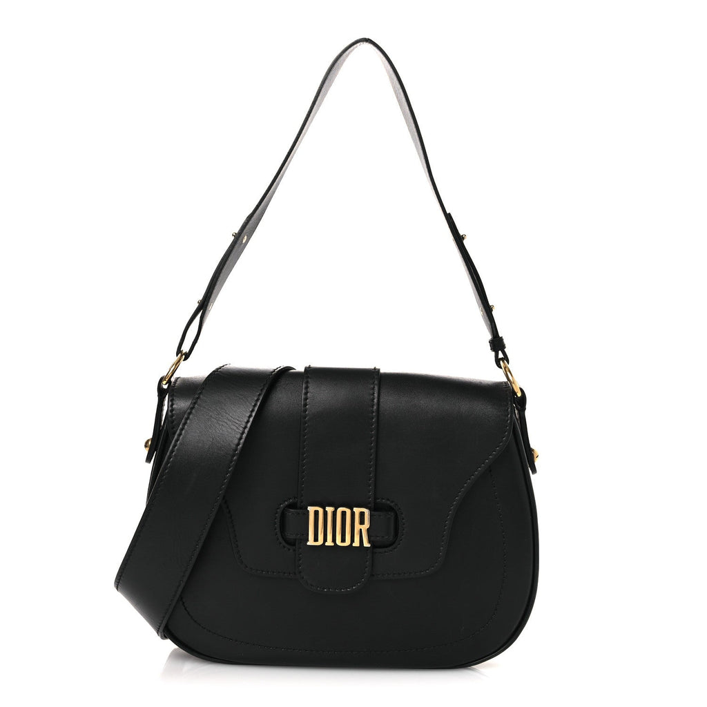 Christian Dior Calfskin D Fence Saddle Bag Black
