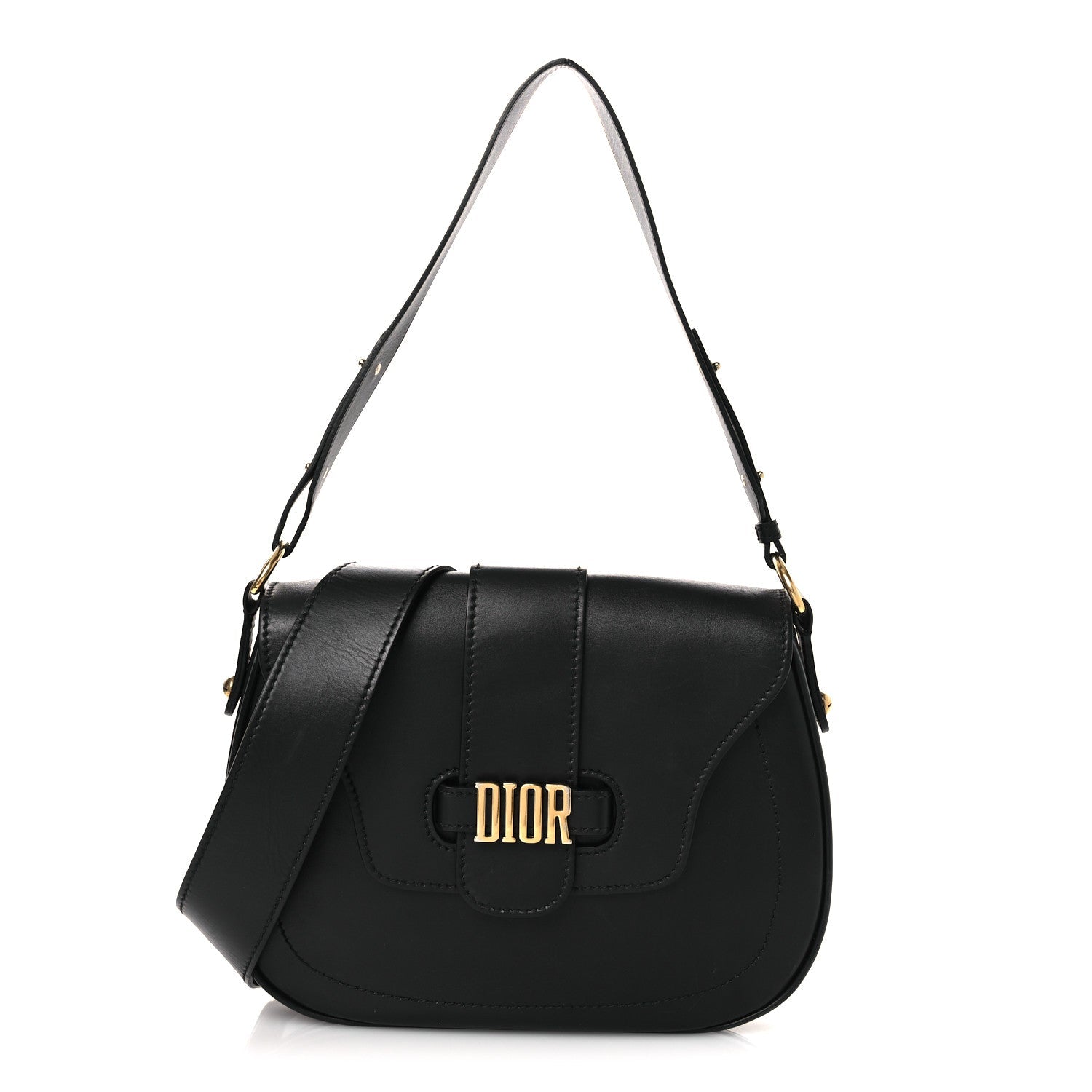 Christian Dior Calfskin D Fence Saddle Bag Black