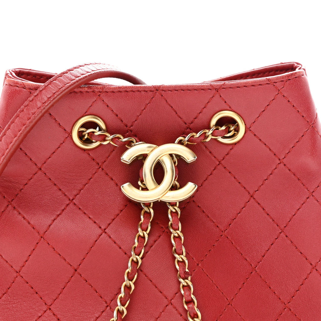 Chanel Calfskin Stitched Small Egyptian Amulet Drawstring Bag Red