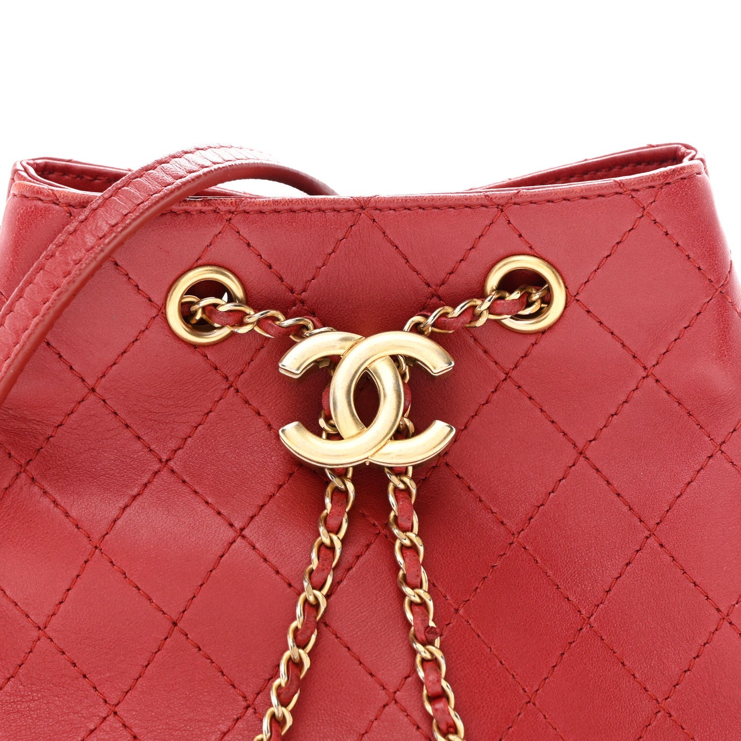 Chanel Calfskin Stitched Small Egyptian Amulet Drawstring Bag Red