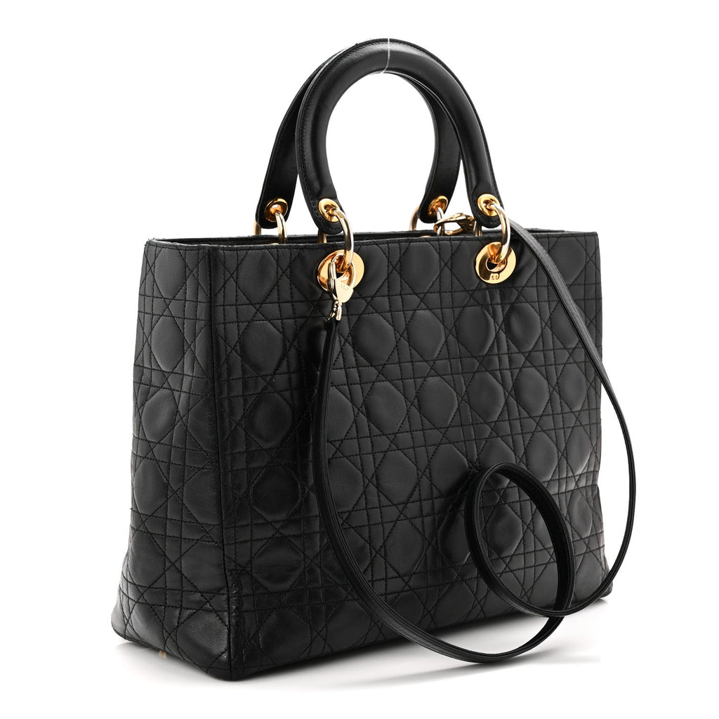 Christian Dior Lambskin Cannage Large Lady Dior Black