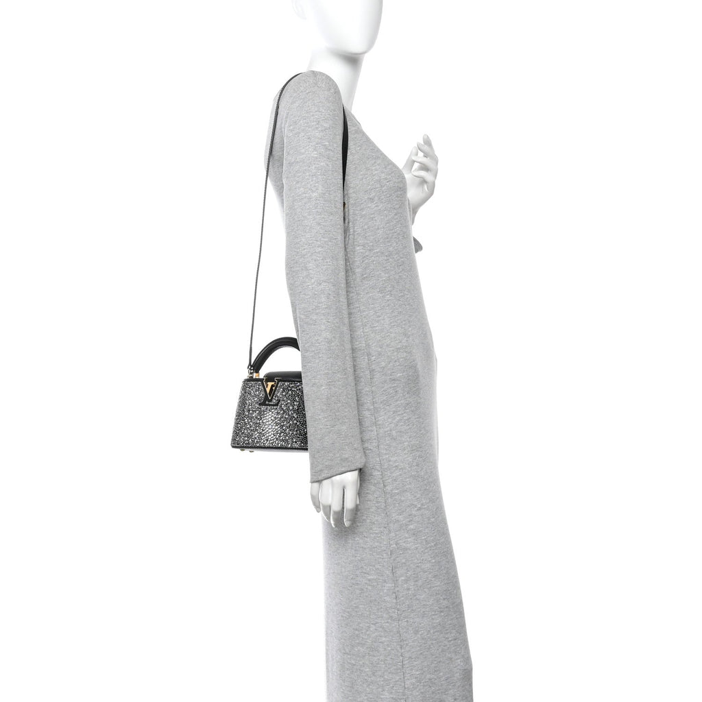 Louis Vuitton Crystal Cowhide Nano Capucines Silver Black