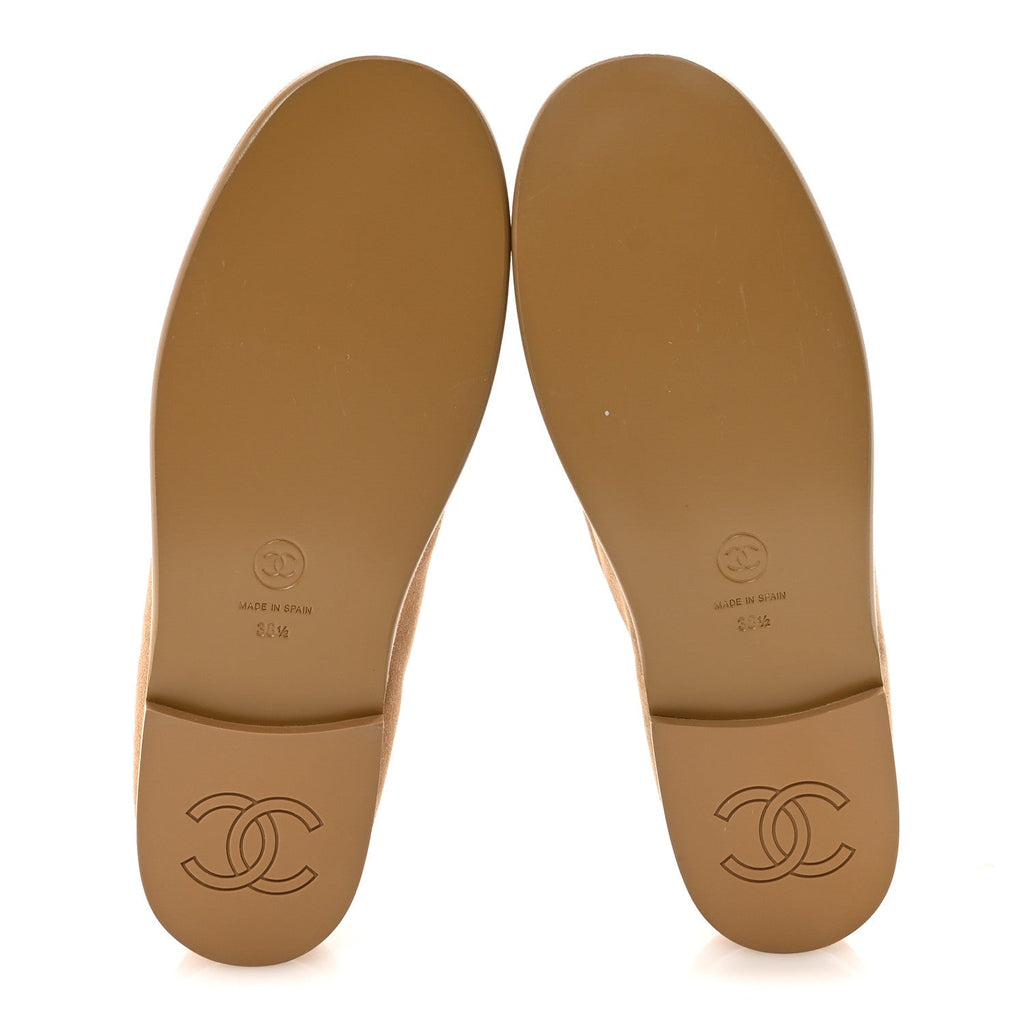 Chanel Suede Calfskin CC Loafers 38.5 Dark Beige