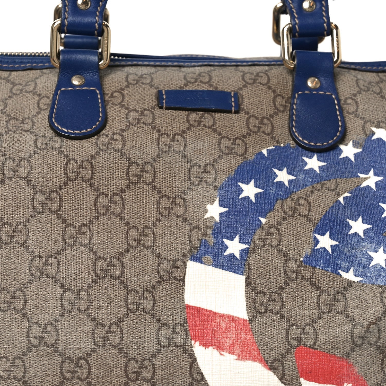 Gucci GG Plus Monogram Medium Boston USA Flag Unicef Duffle Blue