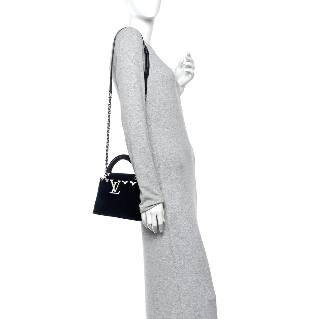 Louis Vuitton Velvet Crystal Capucines Mini Midnight Blue
