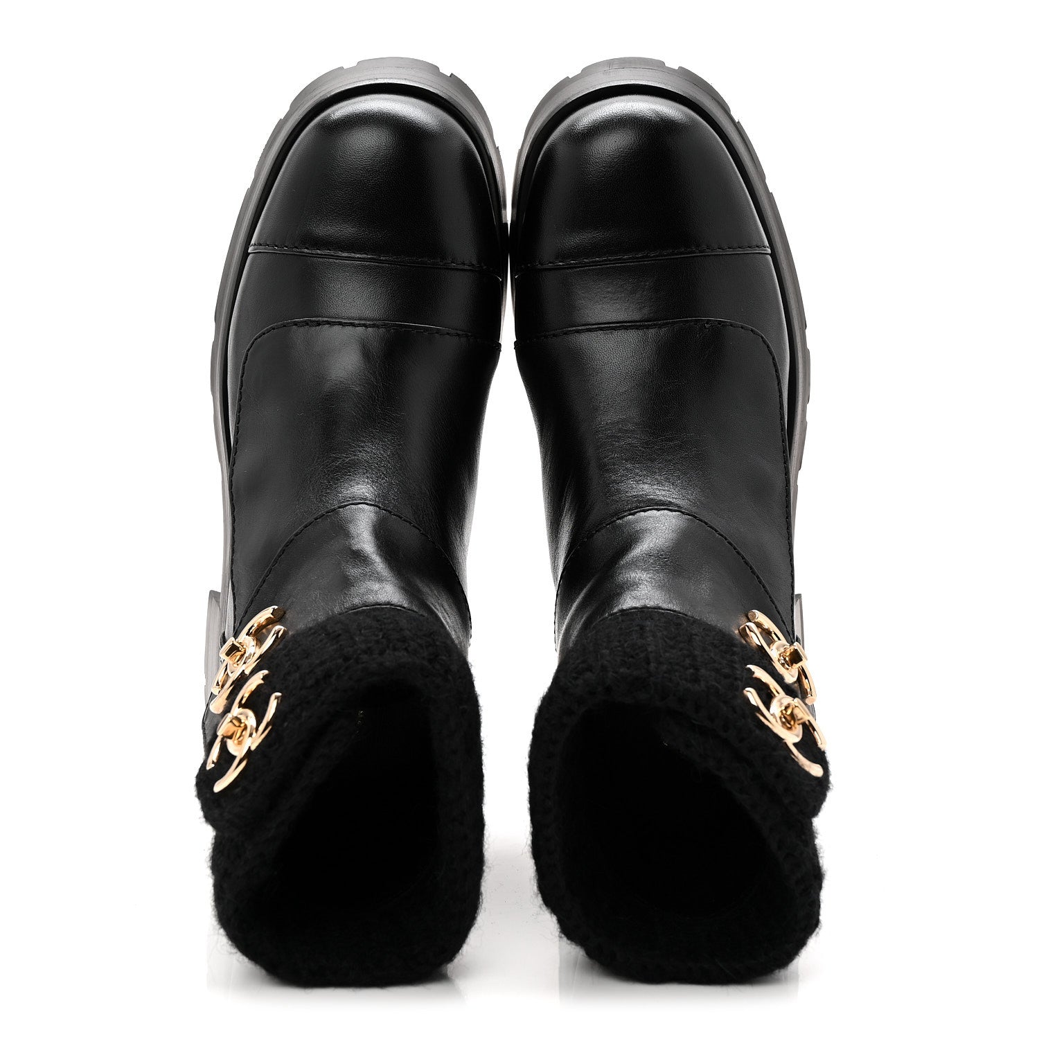 Calfskin Knit CC Short Boots 38 Black