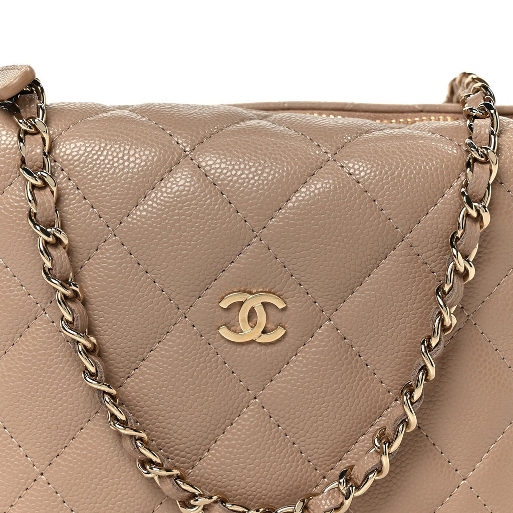 Chanel Caviar Quilted Hobo Clutch With Chain Dark Beige