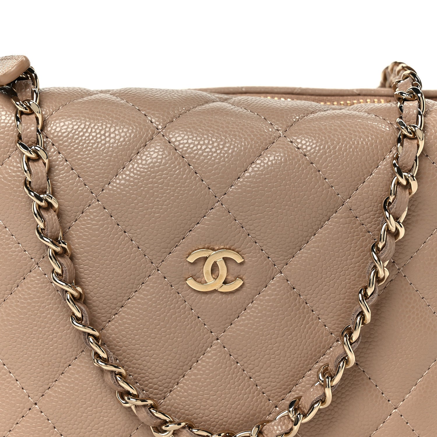 Chanel Caviar Quilted Hobo Clutch With Chain Dark Beige