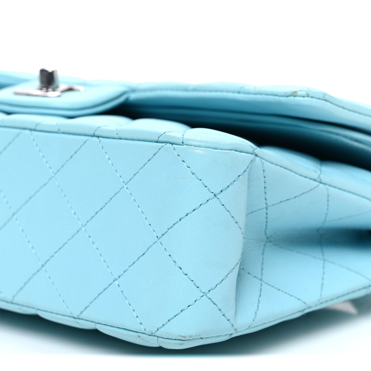 Chanel Lambskin Quilted Medium Double Flap Light Blue