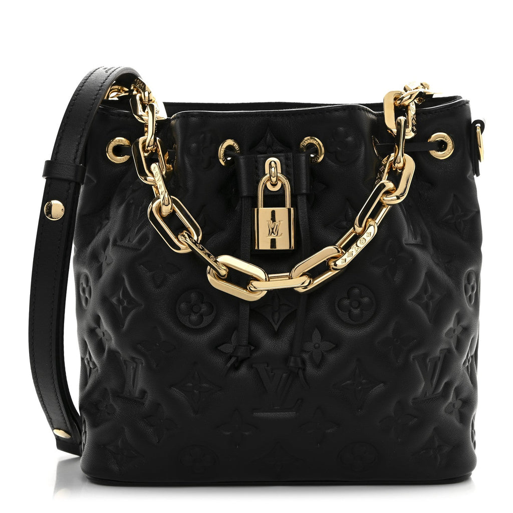 Louis Vuitton Lambskin Embossed Monogram Coussin Bucket Black