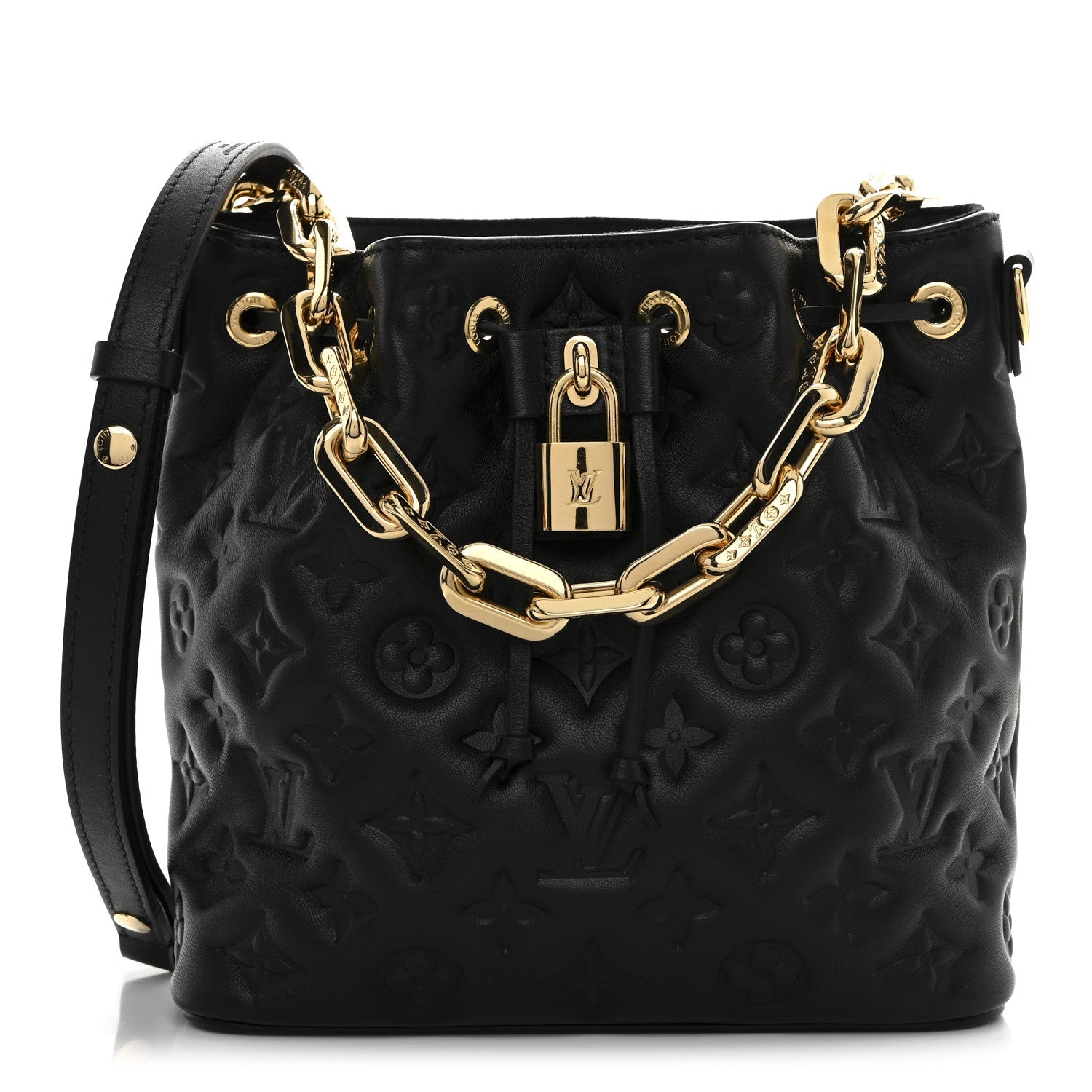 Louis Vuitton Lambskin Embossed Monogram Coussin Bucket Black