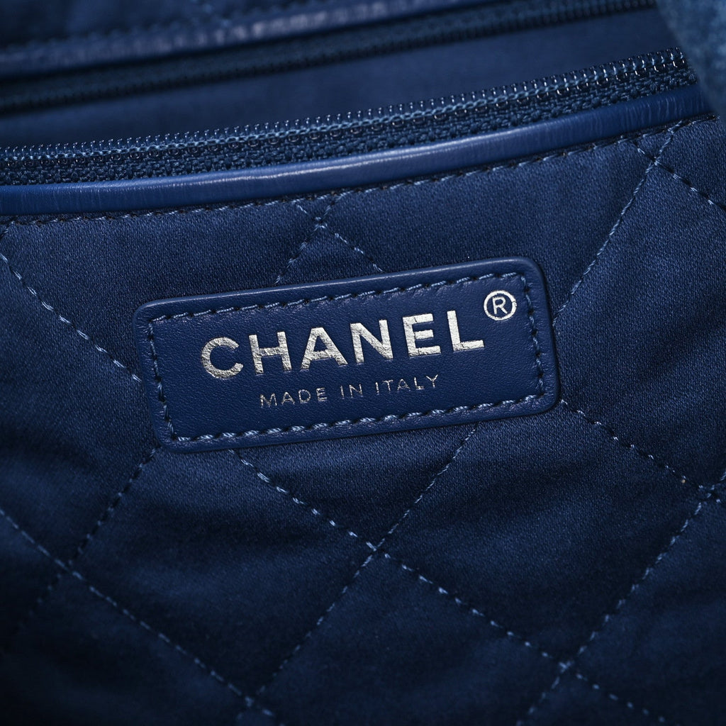 Chanel Denim Patchwork Logo Chanel 22 Blue